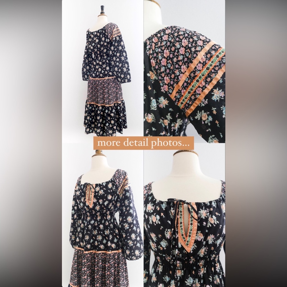 VINTAGE 1970's cotton floral prairie dress - Picture 5 of 5